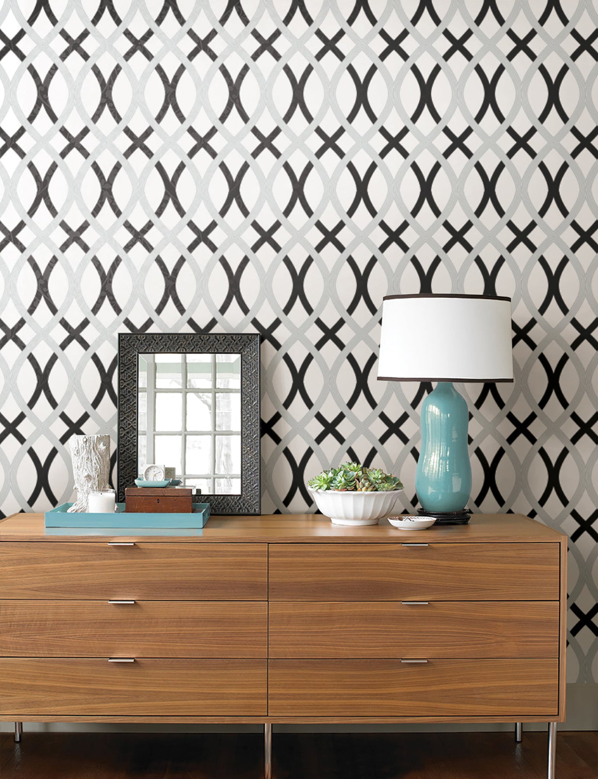 Beacon House 2535-20668 Contour Black Geometric Lattice Wallpaper