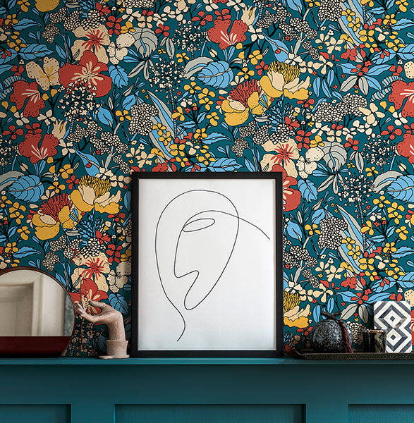 Eade’s Zetta Blue Floral Riot Wallpaper Blue