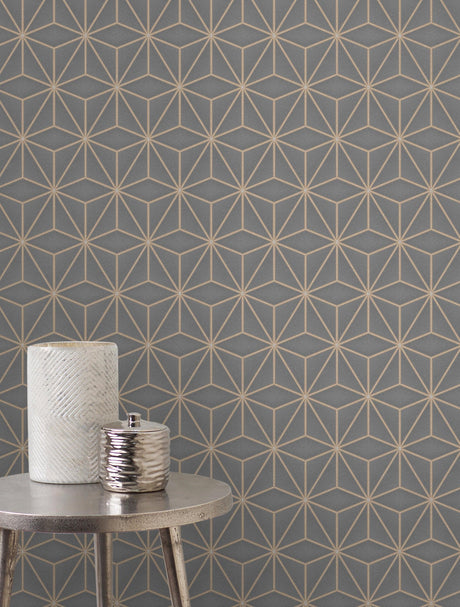 Fine Decor FD42350 Pulse Charcoal Star Geo Wallpaper