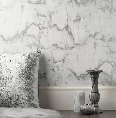 Fine Decor M1584 Aura Silver Marble Wallpaper