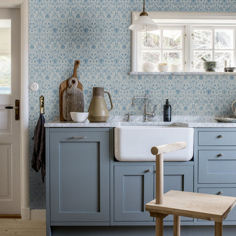 Midbec MD51019 Ludvig Blue Floral Ogee Wallpaper