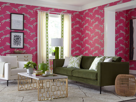 Scalamandre SC 0003WP88449D BUBBLEGUM LEAPING CHEETAH WALLPAPER - Eade's Wallpaper